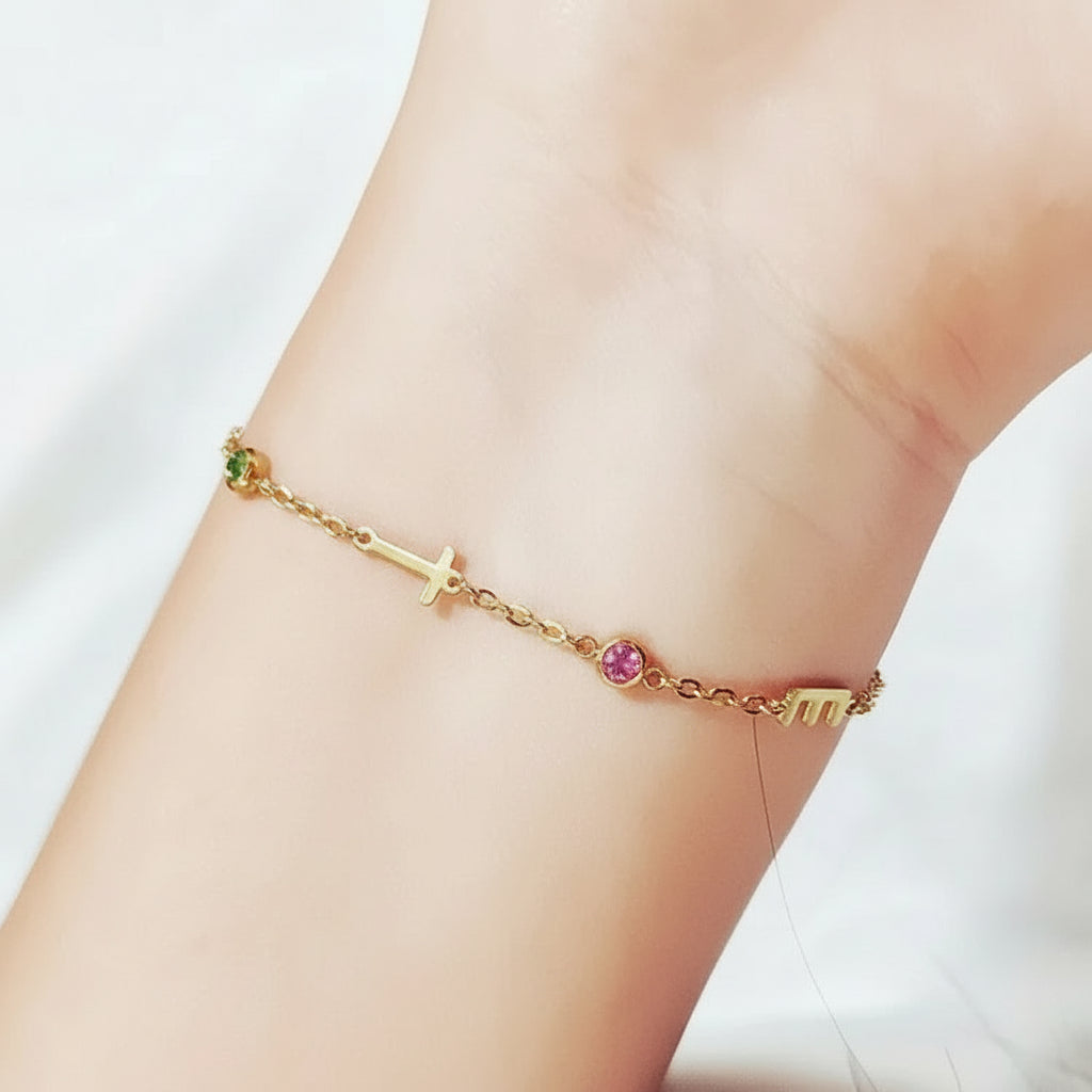 Personalized Letter Name Birthstone Bracelet