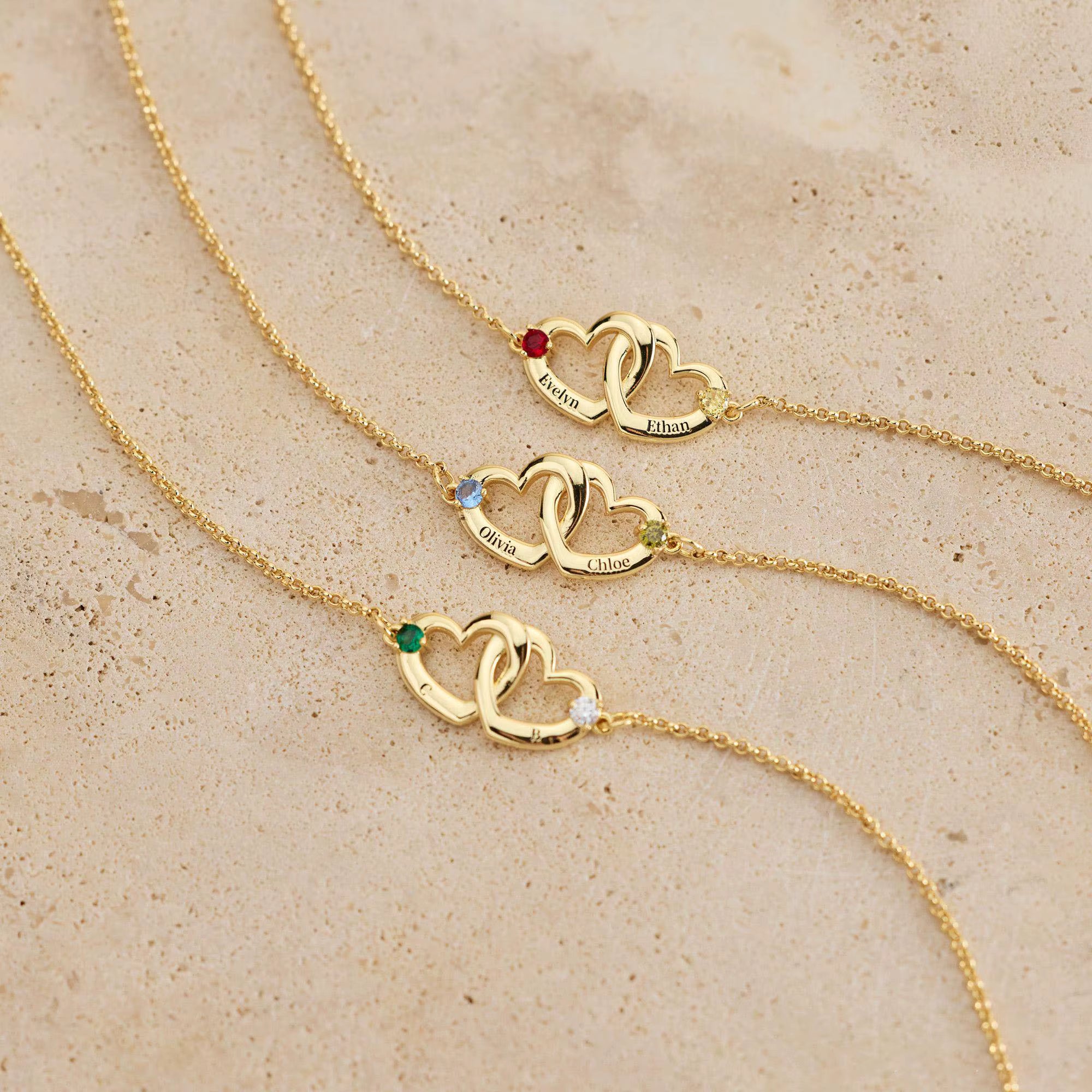 Custom Heart Name Bracelet with Birthstone