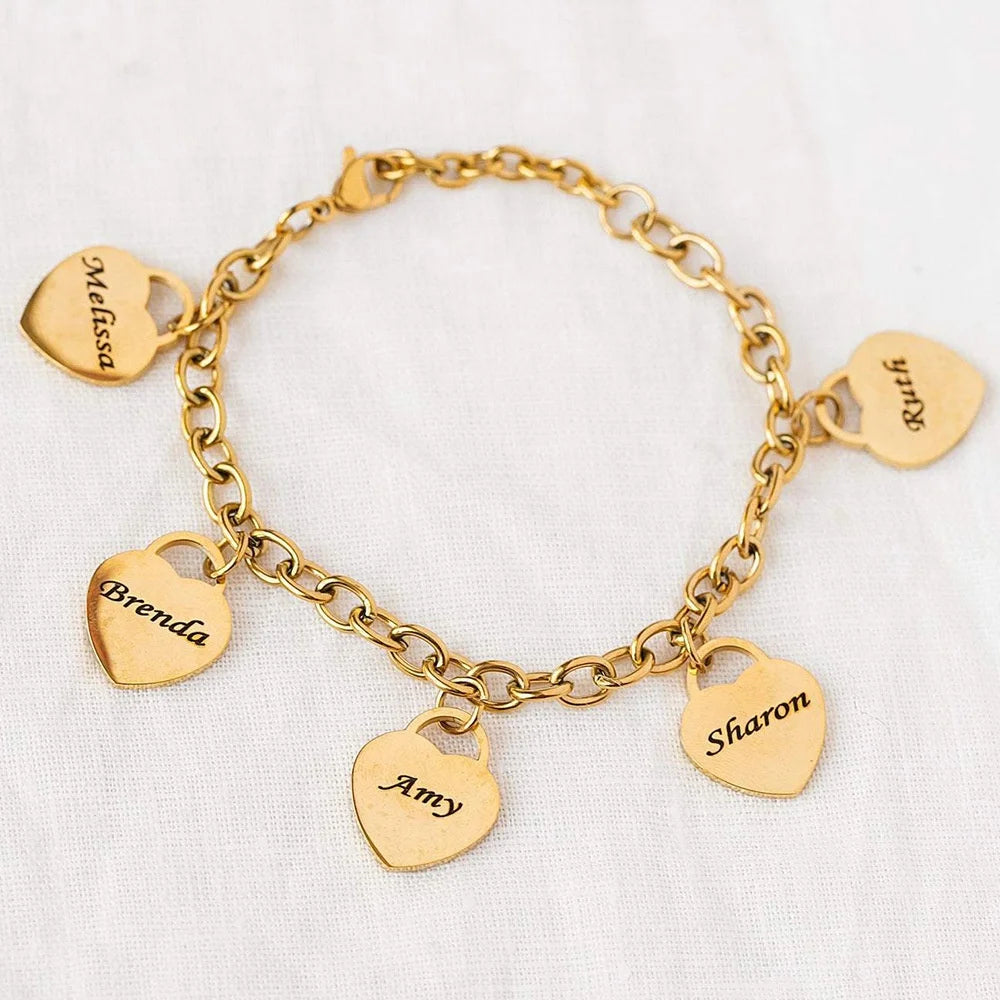 Engraved Name Heart Pendant Bracelet