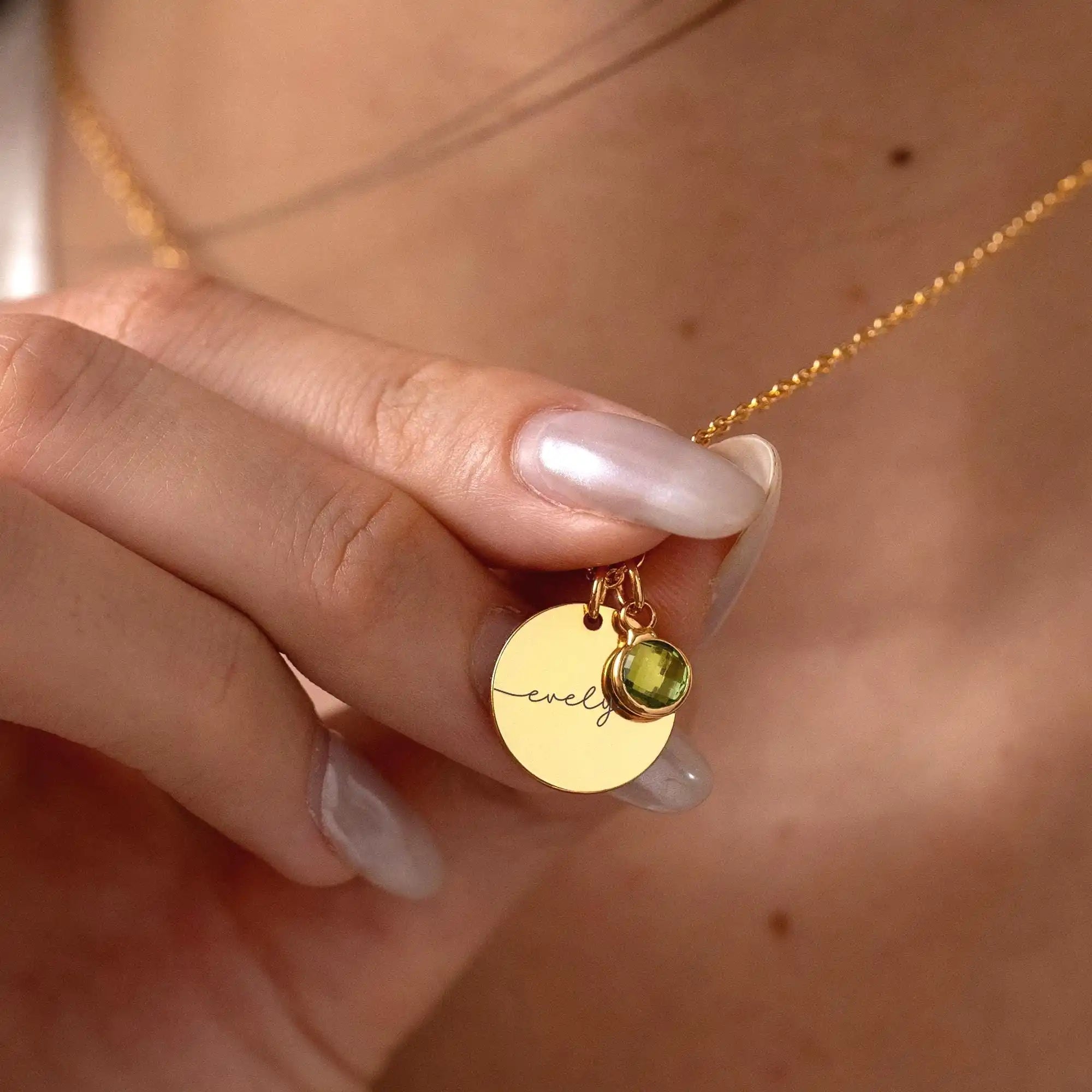 Birthstone Engraved Name Necklaces