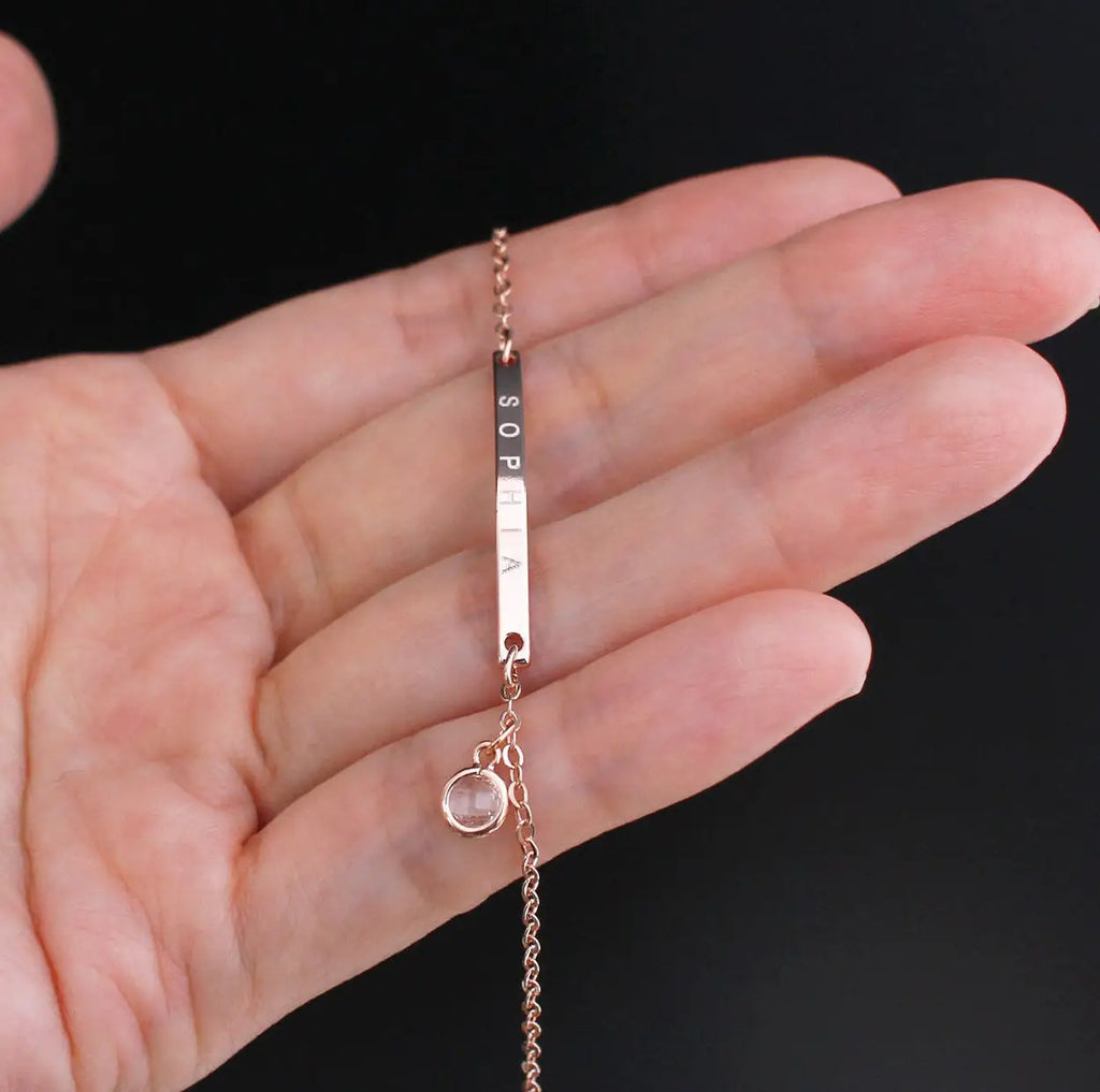 Custom S925 Silver Birthstone Curved Bar Bracelet