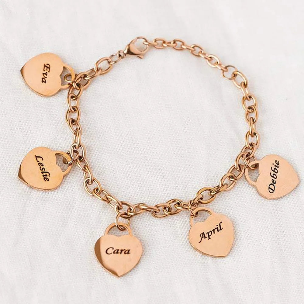 Engraved Name Heart Pendant Bracelet