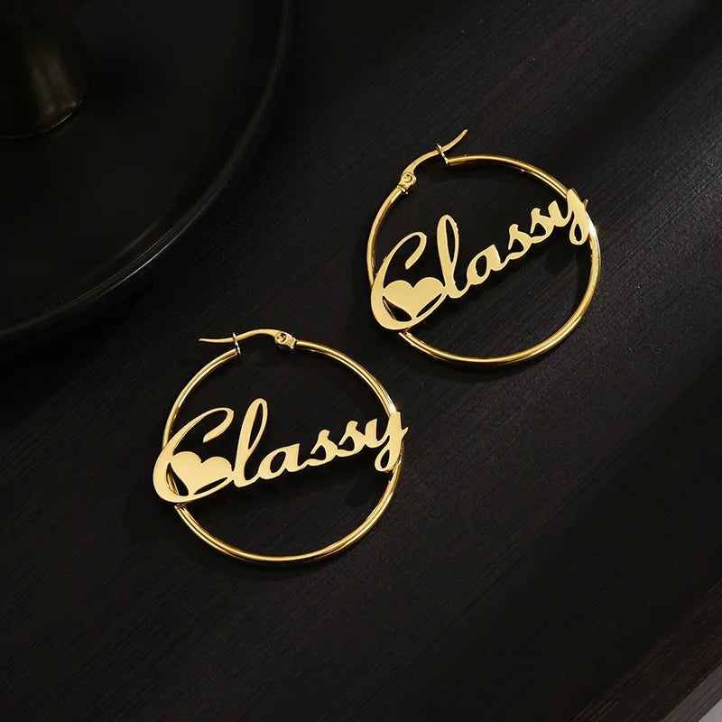 Personalized Hoop Earrings 18K Gold Plated Stainless Steel