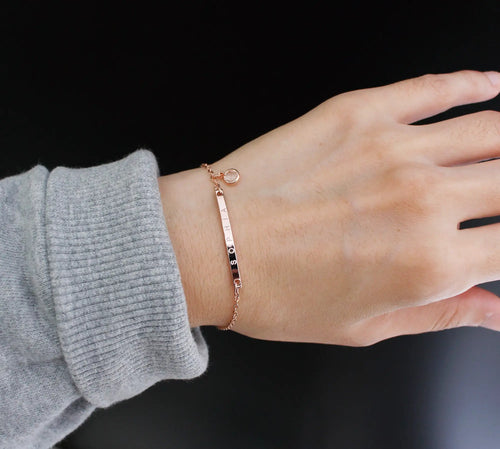 Custom S925 Silver Birthstone Curved Bar Bracelet