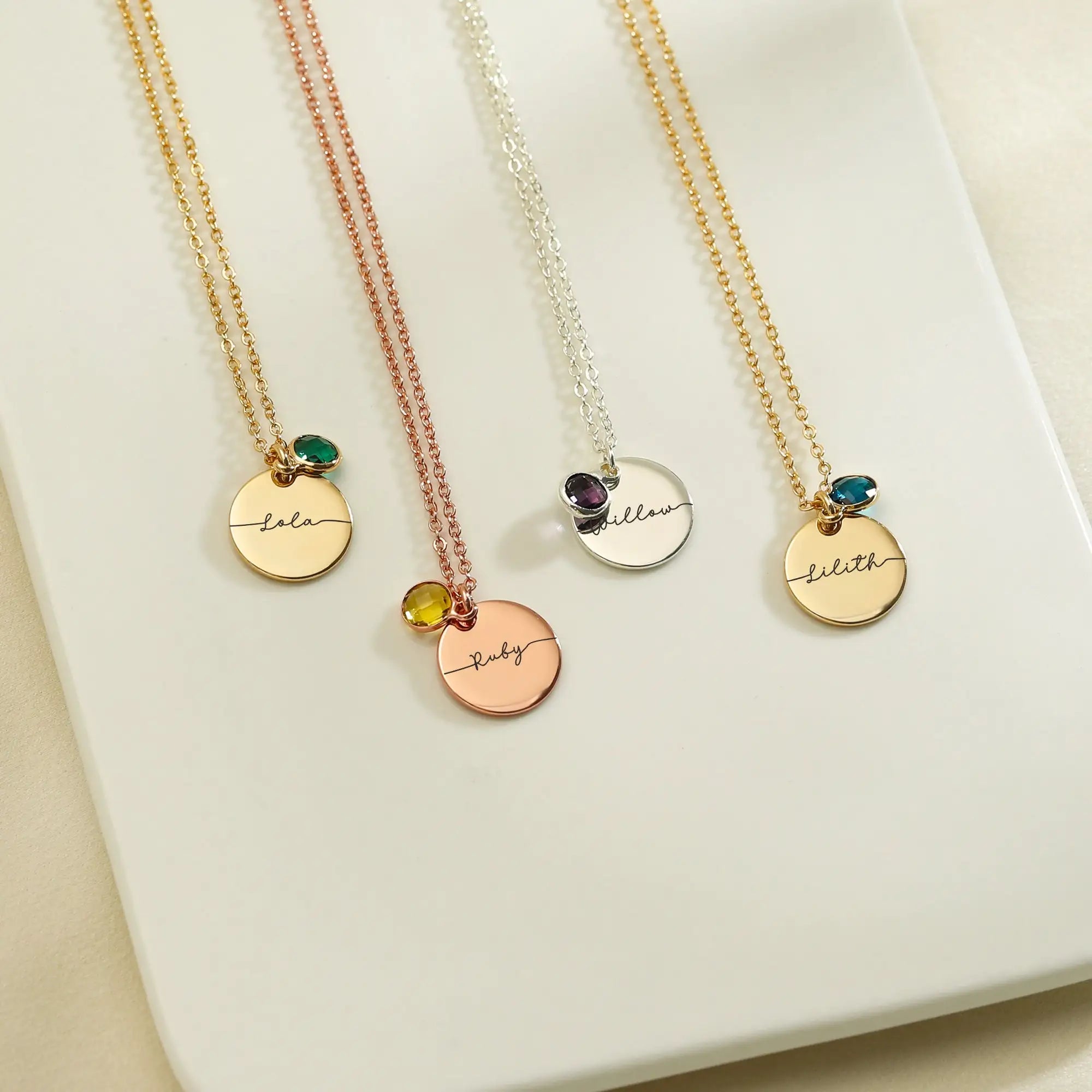 Birthstone Engraved Name Necklaces